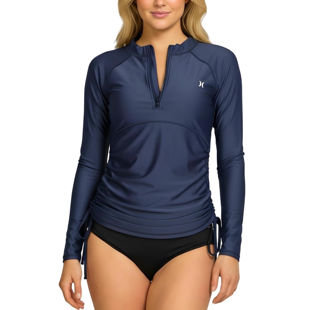 NWT Hurley Women's Long Sleeve Rash Guard Blue Cove UPF 50+ Swim Top Large